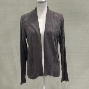 Eileen Fisher Grayish Brown Linen Lightweight Open Front Cardigan Medium Coastal